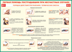 Таблица "Порядок действий при ранениях и термических ожогах" (100х140 сантиметров, винил) - fgospostavki.ru - Артёмовский
