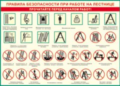 Таблица "Правила безопасности при работе на лестнице" (100х140 сантиметров, винил) - fgospostavki.ru - Артёмовский