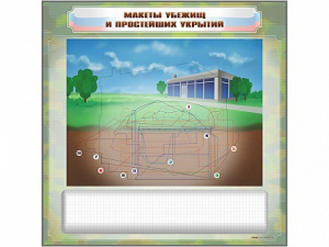 Магнитно-маркерная доска "Макеты убежищ и простейших укрытий" с комплектом фолий и тематических магнитов - fgospostavki.ru - Артёмовский