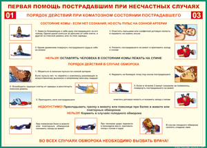 Таблица "Порядок действий при коматозном состоянии пострадавшего" (100х140 сантиметров, винил) - fgospostavki.ru - Артёмовский
