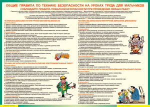 Таблица "Правила безопасности на уроках труда для мальчиков" (100х140 сантиметров, винил) - fgospostavki.ru - Артёмовский