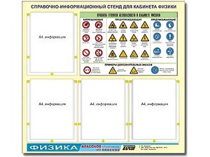 Стенд информационный "Правила техники безопасности в кабинете физики" (80х75, 4 кармана) - fgospostavki.ru - Артёмовский