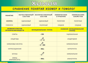 Таблица "Сравнение понятий изомер и гомолог" (100х140 сантиметров, винил) - fgospostavki.ru - Артёмовский