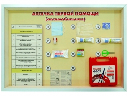 Стенд "Аптечка первой помощи (автомобильная)" (образцы под оргстеклом) - fgospostavki.ru - Артёмовский