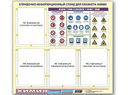 Стенд информационный "Правила техники безопасности в кабинете химии" (80х75, 4 кармана) - fgospostavki.ru - Артёмовский